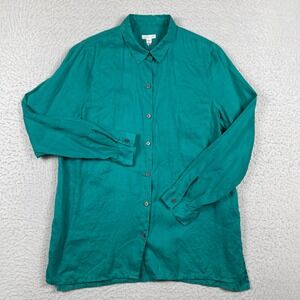 J.Jill Love Linen Essential Shirt Womens Medium Teal Green Linen Button Down